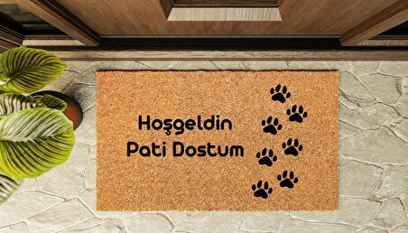 Kapı Önü Paspası Özel Tasarım Koko Model Hoş Geldin Pati Dostum PK-1576
