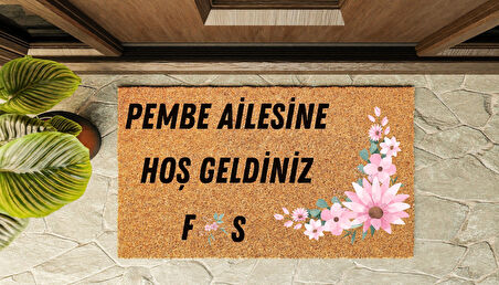 Kapı Önü Paspası Kişiye Özel Yazı Yazılır Koko Model Pembe Çiçek PK-1577