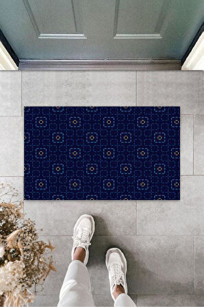 Lacivert Kapı Önü Paspası Geometrik Desen  K-3256