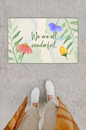 Dijital Baskı Dekoratif 'lü Çiçek Mavi Kapı Önü Paspası K-1225