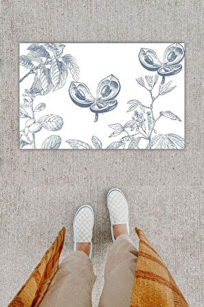 Dijital Baskı Dekoratif Çiçek Krem Kapı Önü Paspası K-1271