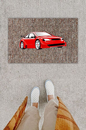 Dijital Baskı Dekoratif Spor Araba Kırmızı Kapı Önü Paspası K-1282