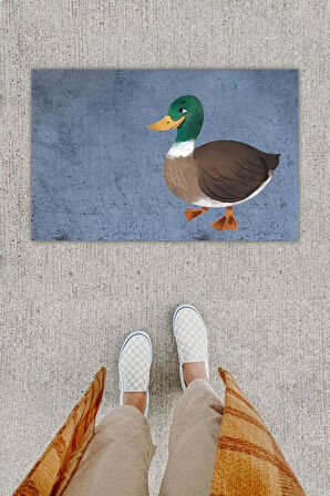 Dijital Baskı Dekoratif Ördek Antrasit Kapı Önü Paspası K-1293