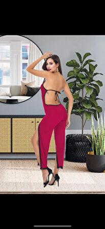 Modern ve Tarz Çift Yırtmaçlı Kadın Tulum - Bordo