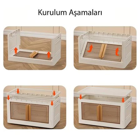 Sunup SN-25883 72L Katlanabilir Plastik Saklama Kutusu Renkli Kapaklı Tekerlekli 40X64x37cm