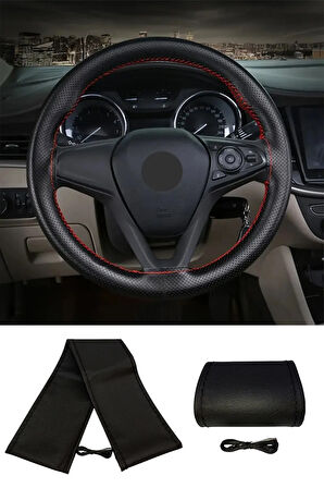 Citroen C2  (2003-2008)   Uyumlu Direksiyon Kılıfı Dikmeli Siyah Deri / Siyah Dikişli