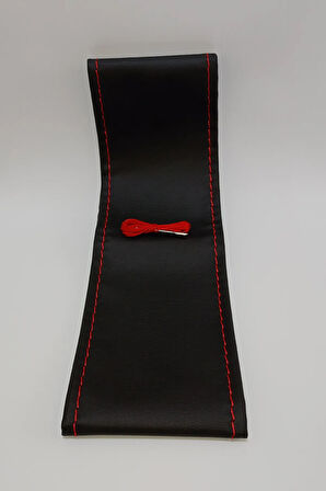 Citroen C-Elysee Uyumlu Direksiyon Kılıfı Dikmeli Siyah Deri / Kırmızı Dikişli