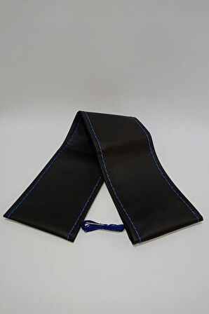 Renault Grand Scenic 2009-2013 Uyumlu Direksiyon Kılıfı Dikmeli Siyah Deri / Mavi Dikişli