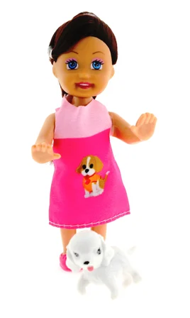 Cute Girl Köpek Figürlü Kumral Mini Bebek