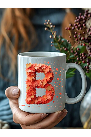 Sonbahar Yaprağı Şeklinde Harf 3 Boyutlu Tasarım Seramik Kupa Mug - Hediyelik Kupa