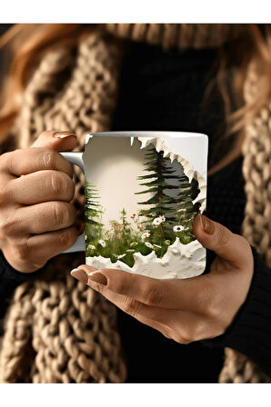 Manzara Şeklinde Tam Boy 3 Boyutlu Tasarım Seramik Kupa Mug - Hediyelik Kupa