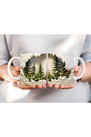 Manzara Şeklinde Tam Boy 3 Boyutlu Tasarım Seramik Kupa Mug - Hediyelik Kupa