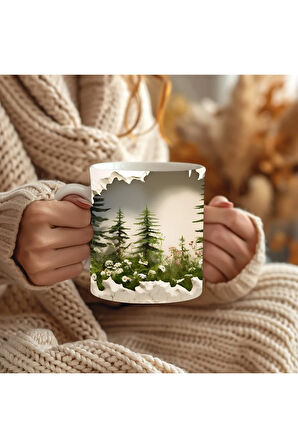 Manzara Şeklinde Tam Boy 3 Boyutlu Tasarım Seramik Kupa Mug - Hediyelik Kupa
