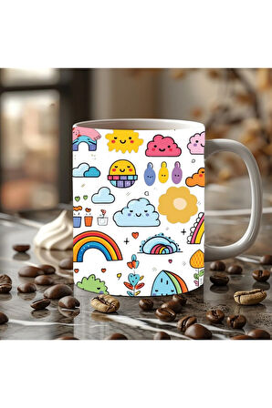 Renkli Karışık Çiçek Şeklinde 3 Boyutlu Tasarım Seramik Kupa Mug - Hediyelik Kupa