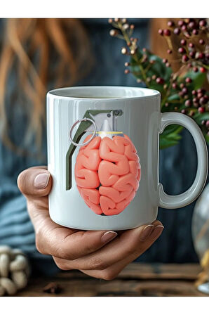 El Bombası Ve Beyin Şeklinde 3 Boyutlu Tasarım Seramik Kupa Mug - Hediyelik Kupa