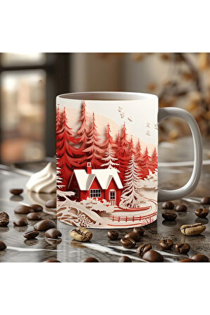 Kış Konseptli 3 Boyutlu Tasarım Seramik Kupa Mug - Hediyelik Kupa Bardak