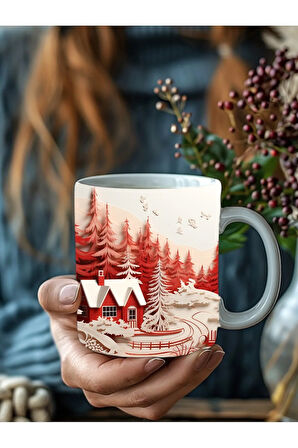 Kış Konseptli 3 Boyutlu Tasarım Seramik Kupa Mug - Hediyelik Kupa Bardak