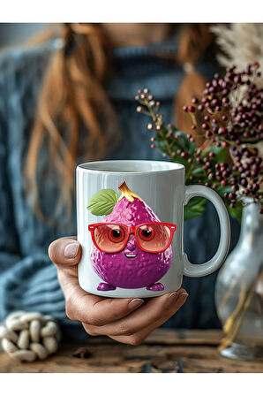 Meyve Emoji Şeklinde 3 Boyutlu Tasarım Seramik Kupa Mug - Hediyelik Kupa Bardak