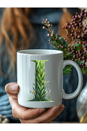 Çim Çimen Şeklinde Harf Kişiye Özel 3 Boyutlu Tasarım Seramik Kupa Mug - Hediyelik Kupa