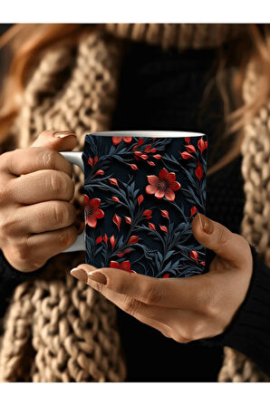 Çiçek Modellerinde 3 Boyutlu Tasarım Seramik Kupa Mug - Hediyelik Kupa Bardak