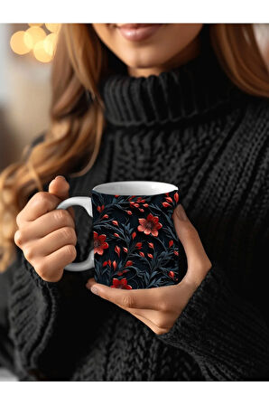 Çiçek Modellerinde 3 Boyutlu Tasarım Seramik Kupa Mug - Hediyelik Kupa Bardak