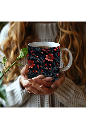 Çiçek Modellerinde 3 Boyutlu Tasarım Seramik Kupa Mug - Hediyelik Kupa Bardak