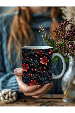 Çiçek Modellerinde 3 Boyutlu Tasarım Seramik Kupa Mug - Hediyelik Kupa Bardak
