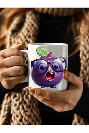 Meyve Emoji Şeklinde 3 Boyutlu Tasarım Seramik Kupa Mug - Hediyelik Kupa Bardak