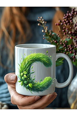 Çim Çimen Şeklinde Harf Kişiye Özel 3 Boyutlu Tasarım Seramik Kupa Mug - Hediyelik Kupa