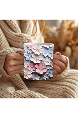 Çiçek Modellerinde 3 Boyutlu Tasarım Seramik Kupa Mug - Hediyelik Kupa Bardak