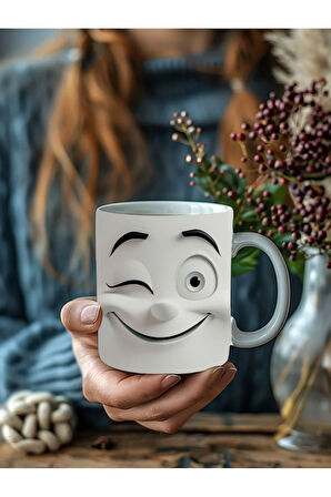 İfade Surat Temalı 3 Boyutlu Tasarım Seramik Kupa Mug - Hediyelik Kupa