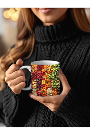 Meyveli Özel Tasarım Seramik Kupa Mug - Hediyelik Kupa Bardak - Meyve Tabağı