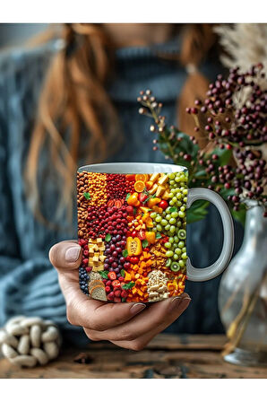 Meyveli Özel Tasarım Seramik Kupa Mug - Hediyelik Kupa Bardak - Meyve Tabağı
