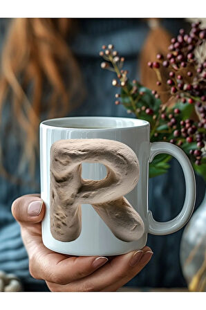 Taş Kaya Şeklinde Harf Kişiye Özel 3 Boyutlu Tasarım Seramik Kupa Mug - Hediyelik Kupa