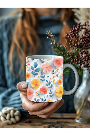 Çiçek Modellerinde 3 Boyutlu Tasarım Seramik Kupa Mug - Hediyelik Kupa Bardak