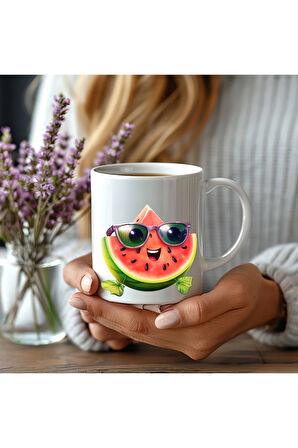 Meyve Emoji Şeklinde 3 Boyutlu Tasarım Seramik Kupa Mug - Hediyelik Kupa Bardak