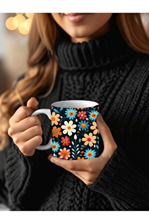 Çiçek Modellerinde 3 Boyutlu Tasarım Seramik Kupa Mug - Hediyelik Kupa Bardak