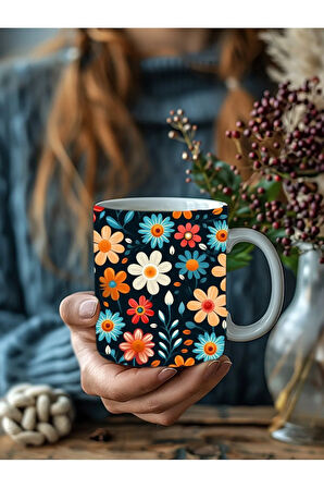 Çiçek Modellerinde 3 Boyutlu Tasarım Seramik Kupa Mug - Hediyelik Kupa Bardak