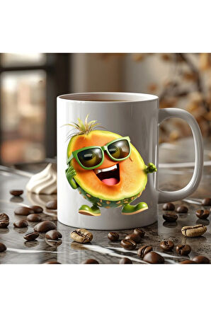 Meyve Emoji Şeklinde 3 Boyutlu Tasarım Seramik Kupa Mug - Hediyelik Kupa Bardak
