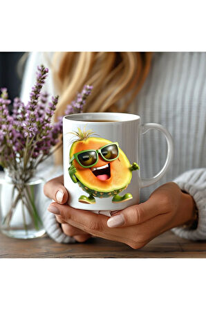 Meyve Emoji Şeklinde 3 Boyutlu Tasarım Seramik Kupa Mug - Hediyelik Kupa Bardak