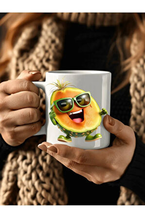 Meyve Emoji Şeklinde 3 Boyutlu Tasarım Seramik Kupa Mug - Hediyelik Kupa Bardak