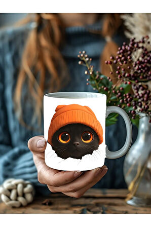 Bereli Kedi Çatlak Duvar Temalı 3 Boyutlu Tasarım Seramik Kupa Mug - Hediyelik Kupa