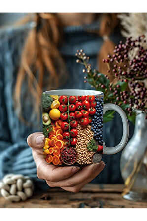 Meyveli Özel Tasarım Seramik Kupa Mug - Hediyelik Kupa Bardak - Meyve Tabağı