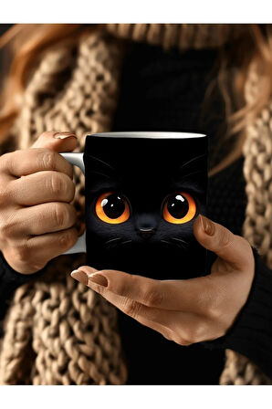 Bereli Kedi Çatlak Duvar Temalı 3 Boyutlu Tasarım Seramik Kupa Mug - Hediyelik Kupa