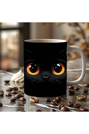 Bereli Kedi Çatlak Duvar Temalı 3 Boyutlu Tasarım Seramik Kupa Mug - Hediyelik Kupa