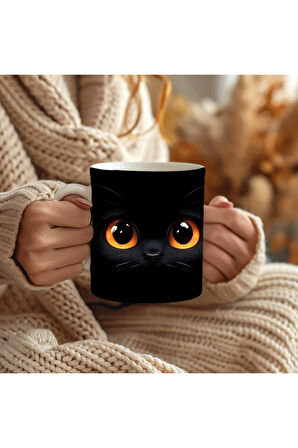 Bereli Kedi Çatlak Duvar Temalı 3 Boyutlu Tasarım Seramik Kupa Mug - Hediyelik Kupa
