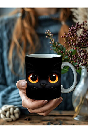 Bereli Kedi Çatlak Duvar Temalı 3 Boyutlu Tasarım Seramik Kupa Mug - Hediyelik Kupa
