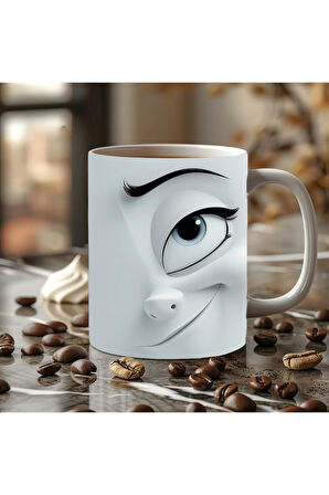 İfade Surat Temalı 3 Boyutlu Tasarım Seramik Kupa Mug - Hediyelik Kupa