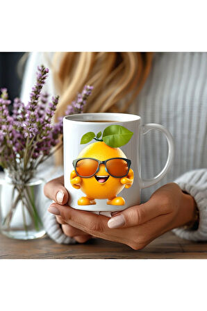 Meyve Emoji Şeklinde 3 Boyutlu Tasarım Seramik Kupa Mug - Hediyelik Kupa Bardak