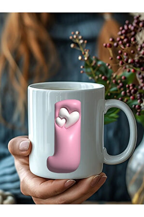Kalpli Harf Şeklinde Kişiye Özel 3 Boyutlu Tasarım Seramik Kupa Mug - Hediyelik